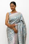 Shop_Neha & Tarun_Blue Silk Zari Powder Woven Designer Saree _Online_at_Aza_Fashions