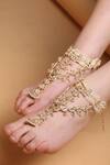 Shop_Dugran By Dugristyle_Red Gemstones, Pearls Rosefire Elegance Gold-plated Anklet _at_Aza_Fashions