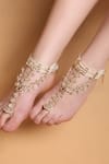 Buy_Dugran By Dugristyle_Red Gemstones, Pearls Rosefire Elegance Gold-plated Anklet _Online_at_Aza_Fashions