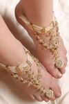 Shop_Dugran By Dugristyle_Red Gemstones, Pearls Rosefire Elegance Gold-plated Anklet _Online_at_Aza_Fashions