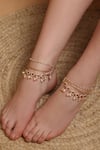 Buy_Dugran By Dugristyle_Red Pearls, Gemstones Gold-plated Kundan Anklet Set _at_Aza_Fashions