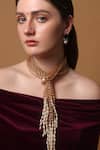 Shop_Dugran By Dugristyle_Peach Gold-plated Pearl Strand Necklace _at_Aza_Fashions