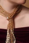 Shop_Dugran By Dugristyle_Peach Gold-plated Pearl Strand Necklace _Online_at_Aza_Fashions