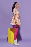 Esha L Amin_Multi Color Linen, Satin Embroidery Round Neck Geometric Print Dress _Online_at_Aza_Fashions