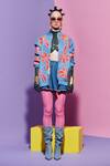 Esha L Amin_Multi Color Georgette Embroidery Open Neck Reversible Bomber Jacket In Prints _Online_at_Aza_Fashions