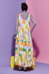 Shop_Esha L Amin_Multi Color Viscose Scoop Neck Square Print Long Dress _at_Aza_Fashions