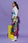 Shop_Esha L Amin_Multi Color Georgette Ruched Sarong Skirt In Scenery Print _at_Aza_Fashions