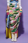 Esha L Amin_Multi Color Georgette Ruched Sarong Skirt In Scenery Print _Online_at_Aza_Fashions