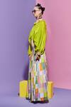 Esha L Amin_Multi Color Muslin Square Print Pleated Long Skirt _Online_at_Aza_Fashions