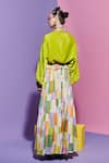 Shop_Esha L Amin_Multi Color Muslin Square Print Pleated Long Skirt _at_Aza_Fashions
