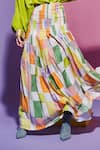 Buy_Esha L Amin_Multi Color Muslin Square Print Pleated Long Skirt _Online_at_Aza_Fashions