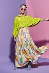 Buy_Esha L Amin_Multi Color Muslin Square Print Pleated Long Skirt _at_Aza_Fashions