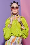 Buy_Esha L Amin_Green Crepe Embroidery Collared Neon Shirt _Online_at_Aza_Fashions