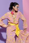 Buy_Esha L Amin_Pink Viscose, Crepe Embroidery Fan Print Top With Neckline _Online_at_Aza_Fashions