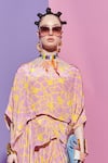 Buy_Esha L Amin_Pink Viscose Boat Neck Fan Print Asymmetric High Low Top _Online_at_Aza_Fashions