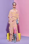 Buy_Esha L Amin_Pink Viscose Boat Neck Fan Print Asymmetric High Low Top _at_Aza_Fashions
