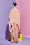 Shop_Esha L Amin_Pink Viscose Boat Neck Fan Print Asymmetric High Low Top _at_Aza_Fashions