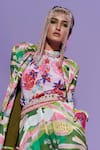 Shop_Esha L Amin_Multi Color Crepe Embroidery Round Neck Butterfly Print Long Sleeve Top _at_Aza_Fashions