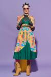 Buy_Esha L Amin_Green Crepe V-neck Sleeveless Croissant Print Dress _at_Aza_Fashions