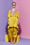 Buy_Esha L Amin_Yellow Linen, Silk Embroidery V-neck Geometric Tunic _at_Aza_Fashions