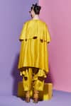 Shop_Esha L Amin_Yellow Linen, Silk Embroidery V-neck Geometric Tunic _at_Aza_Fashions