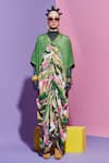 Esha L Amin_Green Crepe, Viscose V-neck Dark Scenery Print Kaftan Dress _Online_at_Aza_Fashions