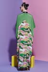 Shop_Esha L Amin_Green Crepe, Viscose V-neck Dark Scenery Print Kaftan Dress _at_Aza_Fashions