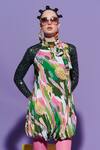 Buy_Esha L Amin_Multi Color Viscose, Crepe Round Neck Bubble Hem Scenery Dress _Online_at_Aza_Fashions
