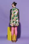 Shop_Esha L Amin_Multi Color Viscose, Crepe Round Neck Bubble Hem Scenery Dress _at_Aza_Fashions