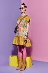 Esha L Amin_Multi Color Georgette Round Neck Mustard Croissant Corset Dress _Online_at_Aza_Fashions