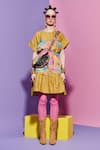 Buy_Esha L Amin_Multi Color Georgette Round Neck Mustard Croissant Corset Dress _at_Aza_Fashions