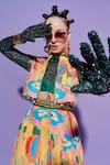 Shop_Esha L Amin_Green Lycra Sequins High Neck Embellished Glove Cropped Top _at_Aza_Fashions