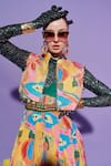Esha L Amin_Multi Color Georgette Sequins Round Neck Quilted Cropped Jacket _Online_at_Aza_Fashions