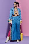Buy_Esha L Amin_Blue Denim Embroidery Pants _at_Aza_Fashions