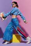Esha L Amin_Blue Denim Embroidery Pants _Online_at_Aza_Fashions