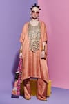Buy_Esha L Amin_Peach Linen, Silk Straight Pink Pants _at_Aza_Fashions