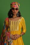 Buy_Esha L Amin_Yellow Silk Embroidery Round Neck Anarkali _Online_at_Aza_Fashions