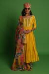 Buy_Esha L Amin_Yellow Silk Embroidery Round Neck Anarkali _at_Aza_Fashions