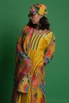 Buy_Esha L Amin_Multi Color Viscose, Organza Croissant Print Dupatta _at_Aza_Fashions