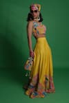Esha L Amin_Multi Color Crepe Embroidery Scoop Neck Croissant Blouse _Online_at_Aza_Fashions