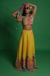 Buy_Esha L Amin_Multi Color Crepe Embroidery Scoop Neck Croissant Blouse _at_Aza_Fashions