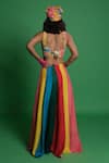 Shop_Esha L Amin_Multi Color Silk Panelled Kali Lehenga _at_Aza_Fashions