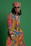 Esha L Amin_Multi Color Crepe Round Neck Croissant Print Shirt Kurta _Online_at_Aza_Fashions