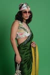 Esha L Amin_Multi Color Crepe Embroidery Scoop Neck Scenery Blouse _Online_at_Aza_Fashions