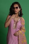 Esha L Amin_Lavender Silk Round Neck Fan Print Kurta _Online_at_Aza_Fashions