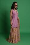 Buy_Esha L Amin_Lavender Silk Round Neck Fan Print Kurta _Online_at_Aza_Fashions