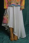 Esha L Amin_White Crepe Asymmetrical Cowl Skirt _Online_at_Aza_Fashions