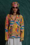 Buy_Esha L Amin_Multi Color Crepe Embroidery Croissant Print Blazer _at_Aza_Fashions