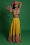 Buy_Esha L Amin_Yellow Silk Embroidery Designer Lehenga With Croissant Border _at_Aza_Fashions