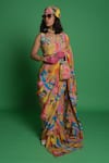 Buy_Esha L Amin_Multi Color Crepe Croissant Pre Draped Ruffle Saree _Online_at_Aza_Fashions